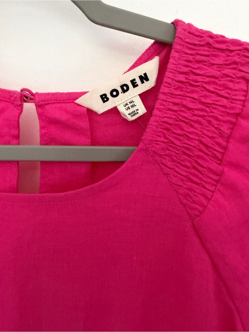 Boden 100% Linen Hot Pink Puff Short Sleeve Mini Dress 14 Long - Picture 13 of 17